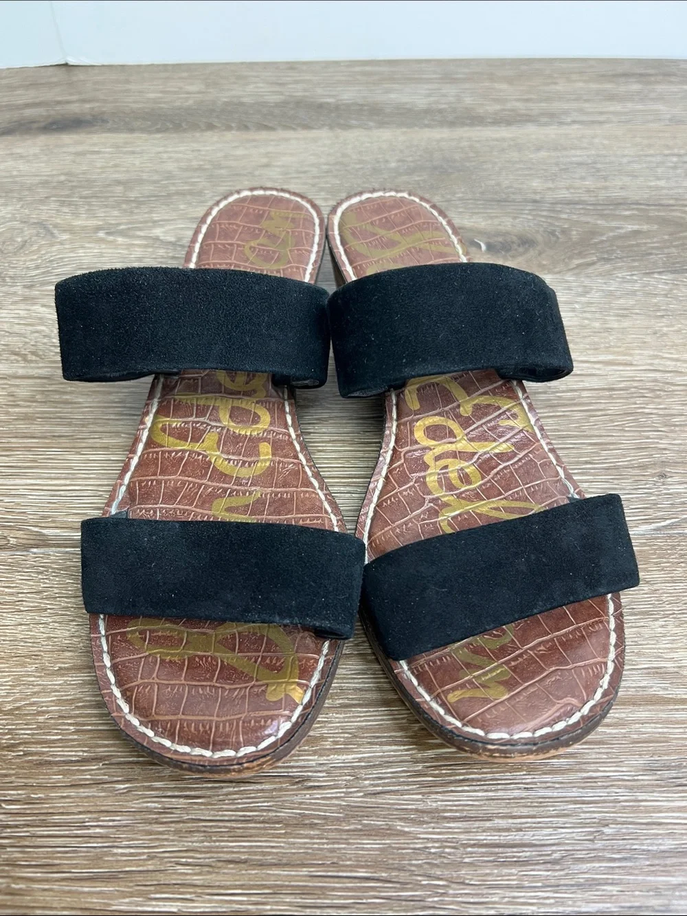 Sam Edelman Shellie Black Suede Double Strap Slide Sandals Size 8